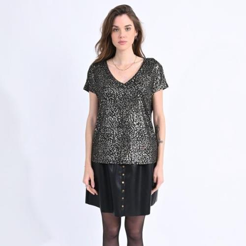 T-shirt manches courtes encolure V motif animalier