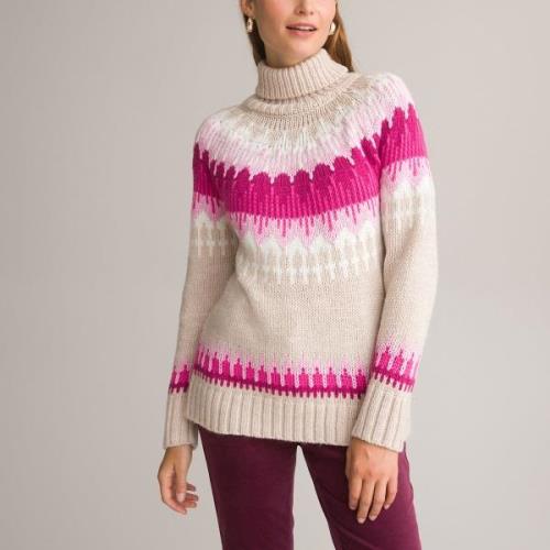 Pull jacquard, col roulé, en grosse maille