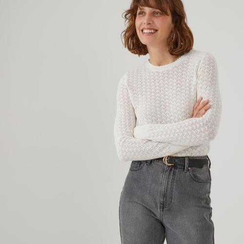 Pull col rond, en maille pointelle