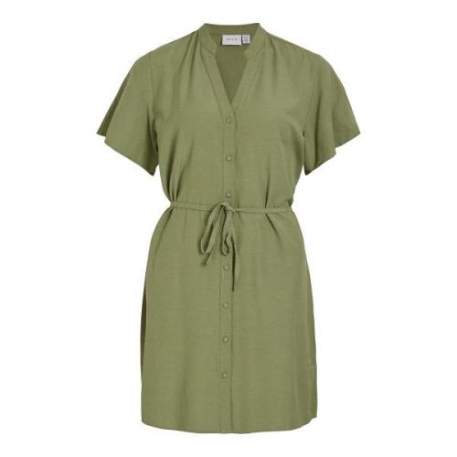 Robe-chemise, manches courtes, ceinture à nouer