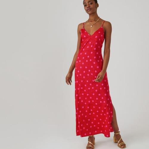 Robe à bretelles maxi longue, jacquard pois