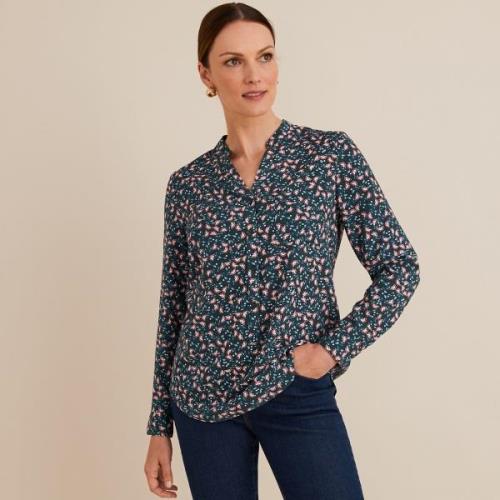 Blouse col V, imprimé floral, manches longues