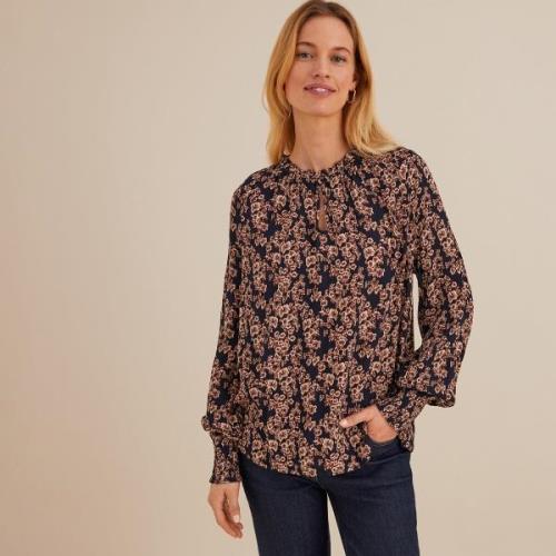 Blouse col rond, imprimé floral, manches longues