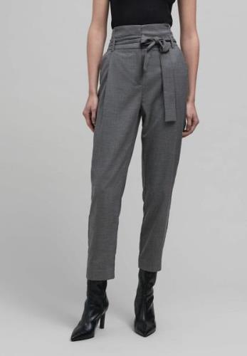 Pantalon droit taille haute chevron ceinture à nouer