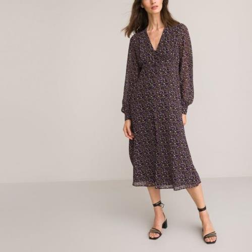 Robe encolure V, imprimé floral, longueur midi