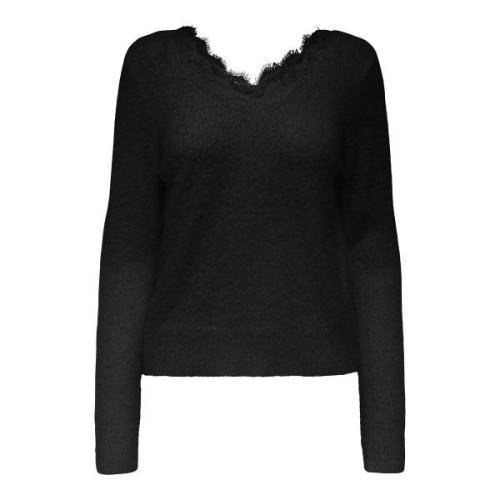 Pull en maille mousseuse, col V dentelle