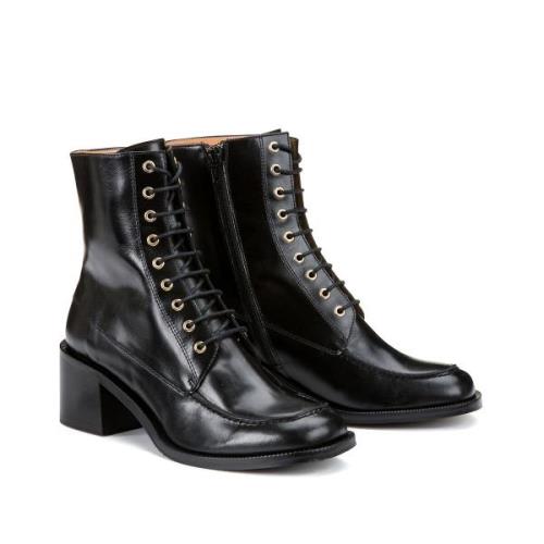 Bottines à lacets en cuir, talon large